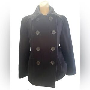 Zara Basic Women’s Peacoat Jacket Wool Blend Black Size L